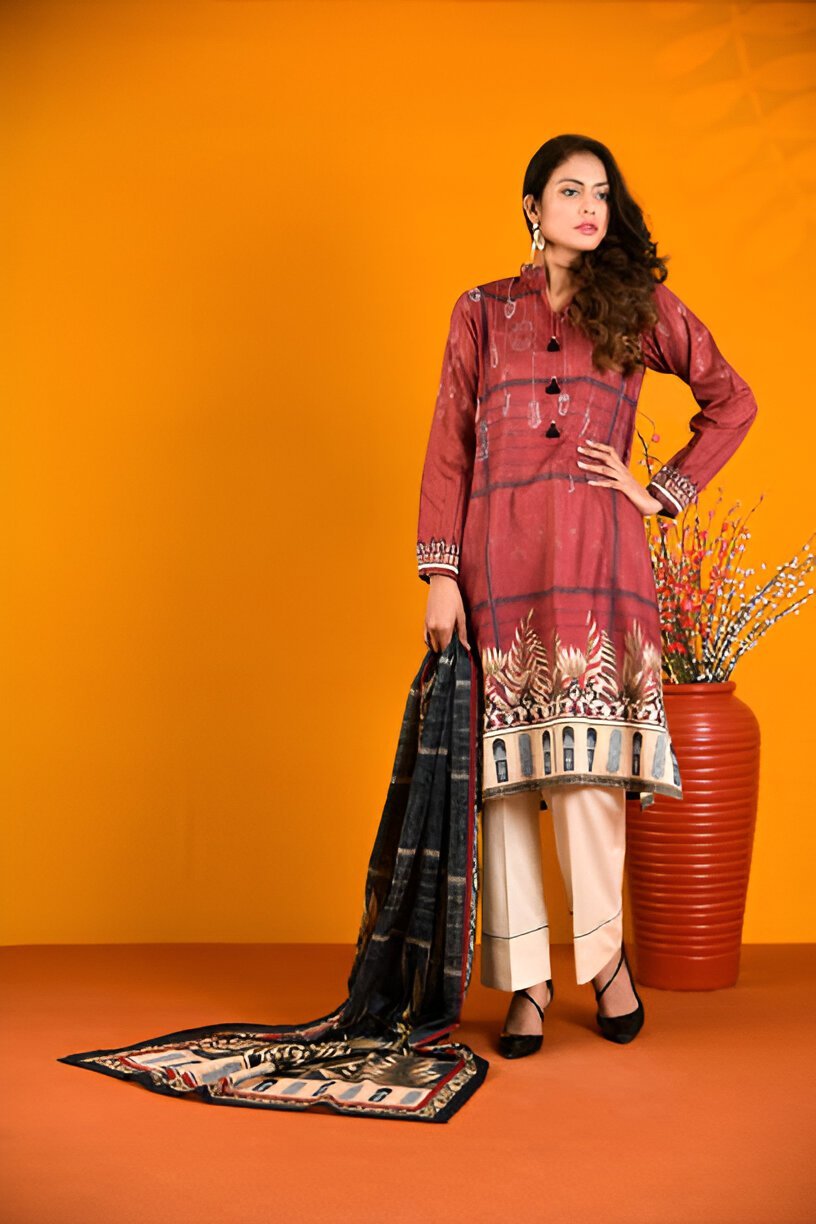 Plain Suit Printed Dupatta