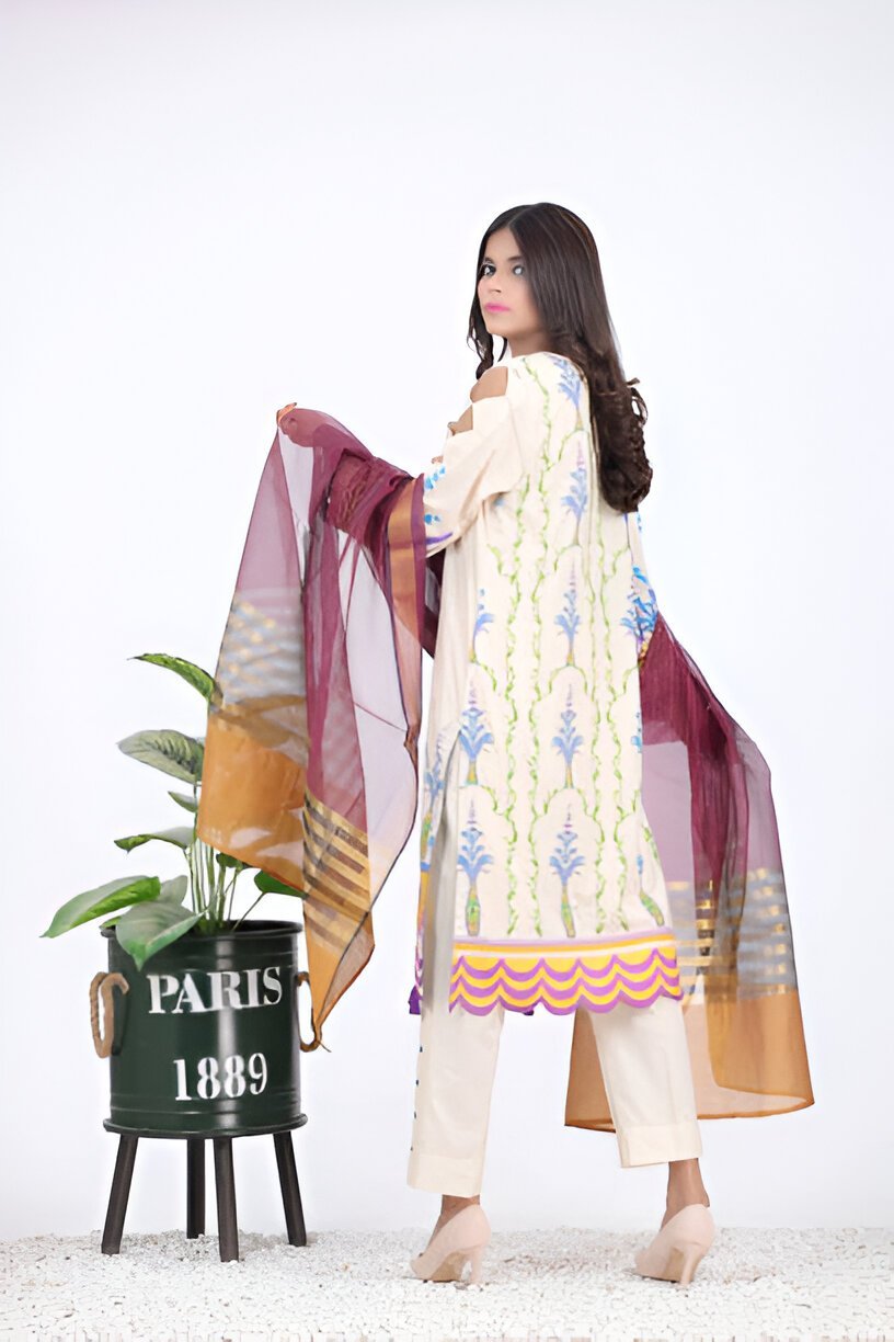Plain Suit Printed Dupatta