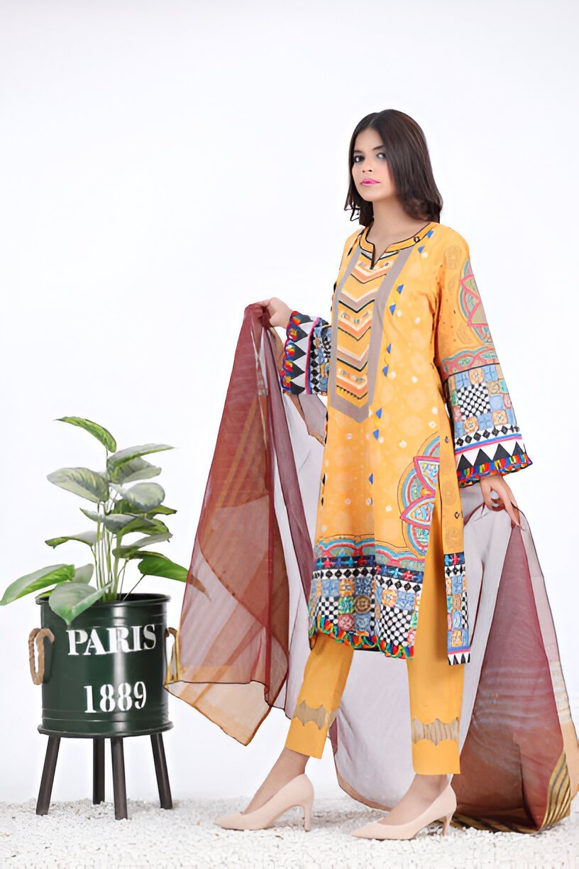 Plain Suit Printed Dupatta