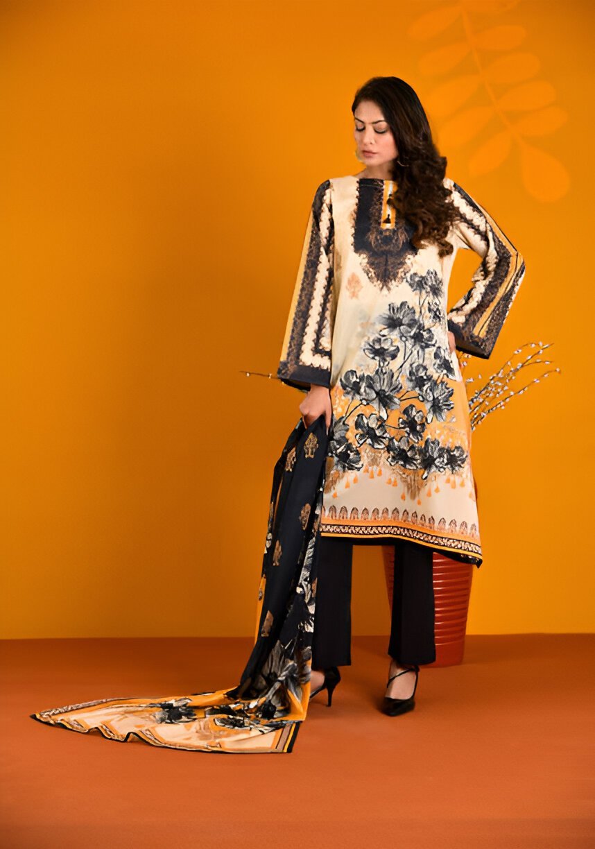 Plain Suit Printed Dupatta