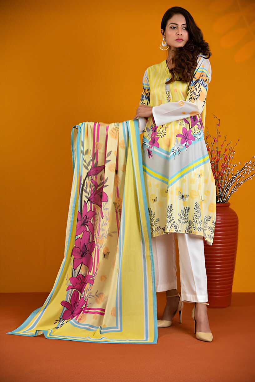 Plain Suit Printed Dupatta