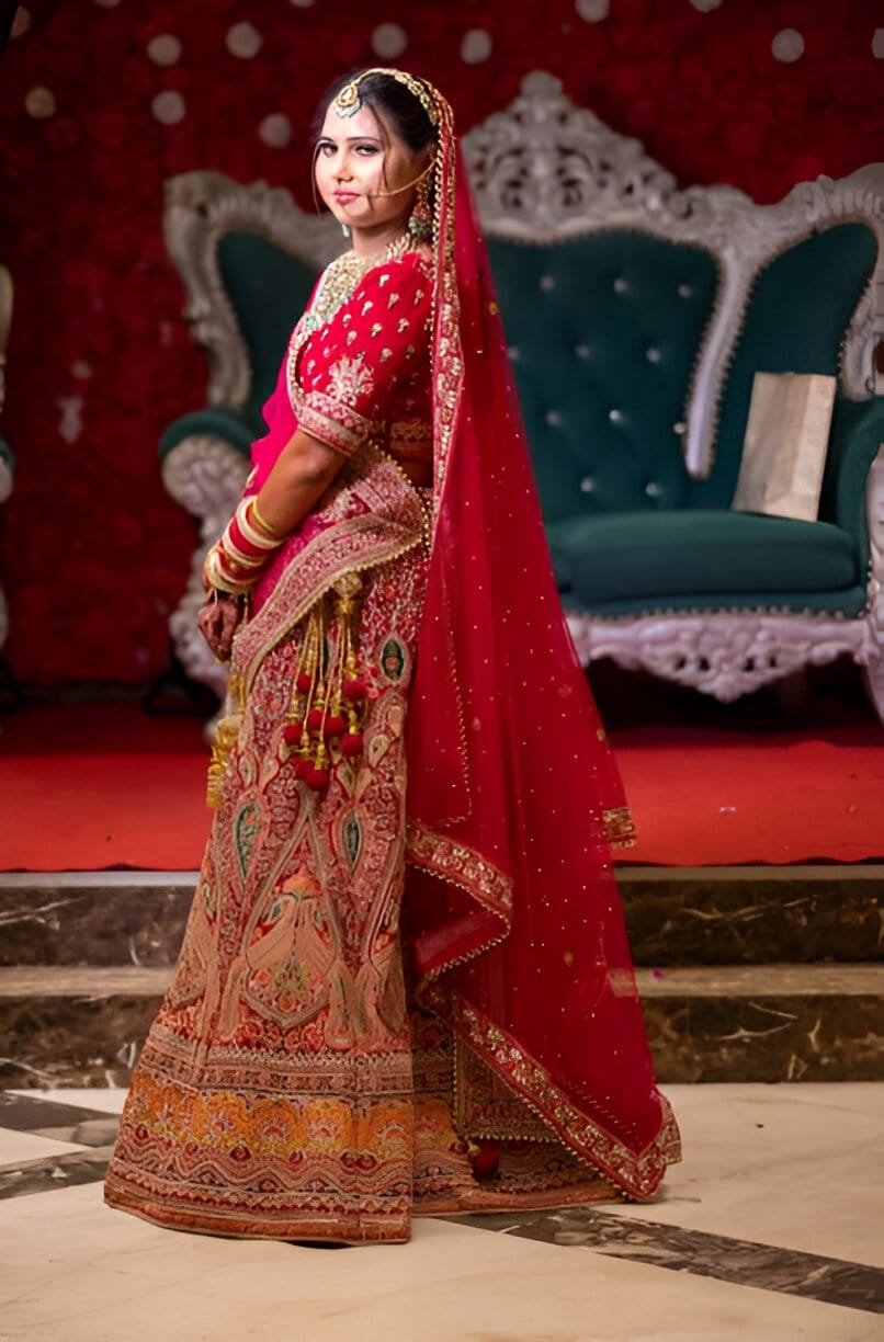 red bridal lehenga