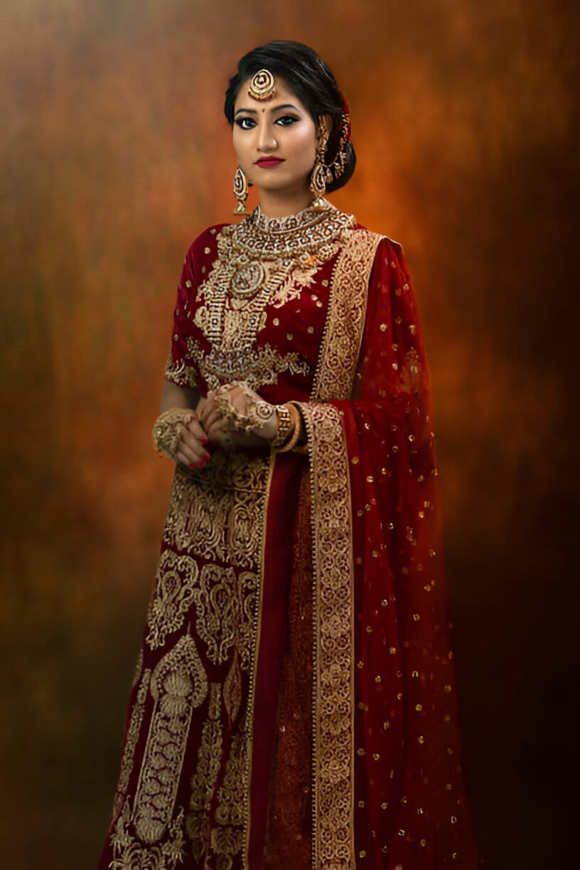 maroon bridal lehenga