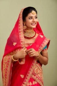red wedding saree